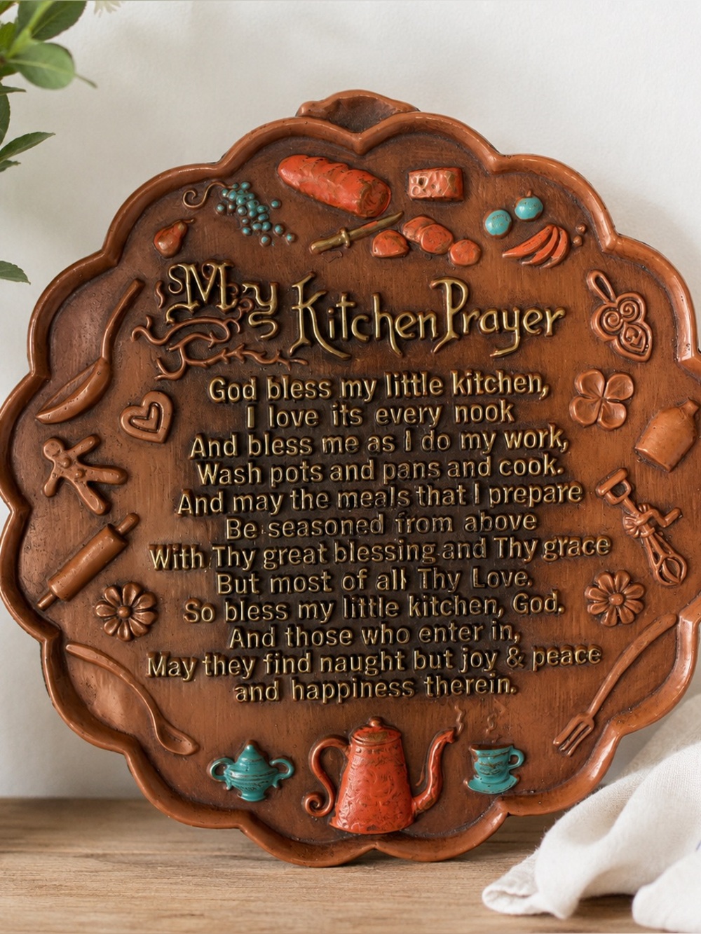 Vintage “My Kitchen Prayer” Chalkware Wall Plaque Rustic Farmhouse Kitchen Decor